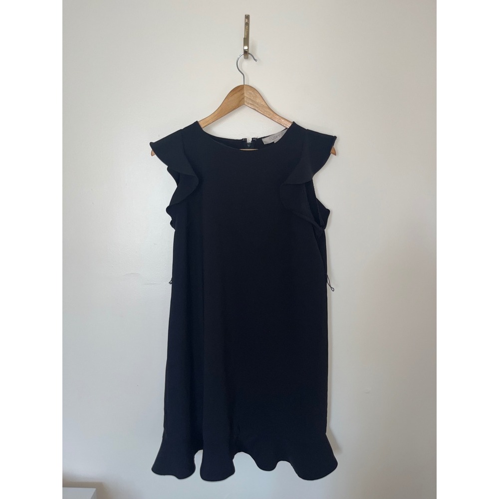 Loft Black Flutter Sleeve Ruffle Hem Shift Dress Womens Size 10 Petite